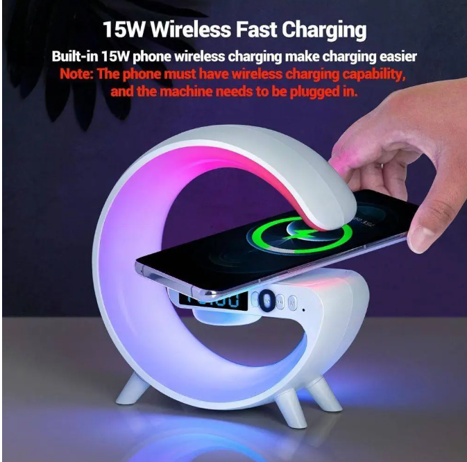 Lámpara Smart G con Altavoz Bluetooth, Cargador Inalámbrico y Reloj Despertador
