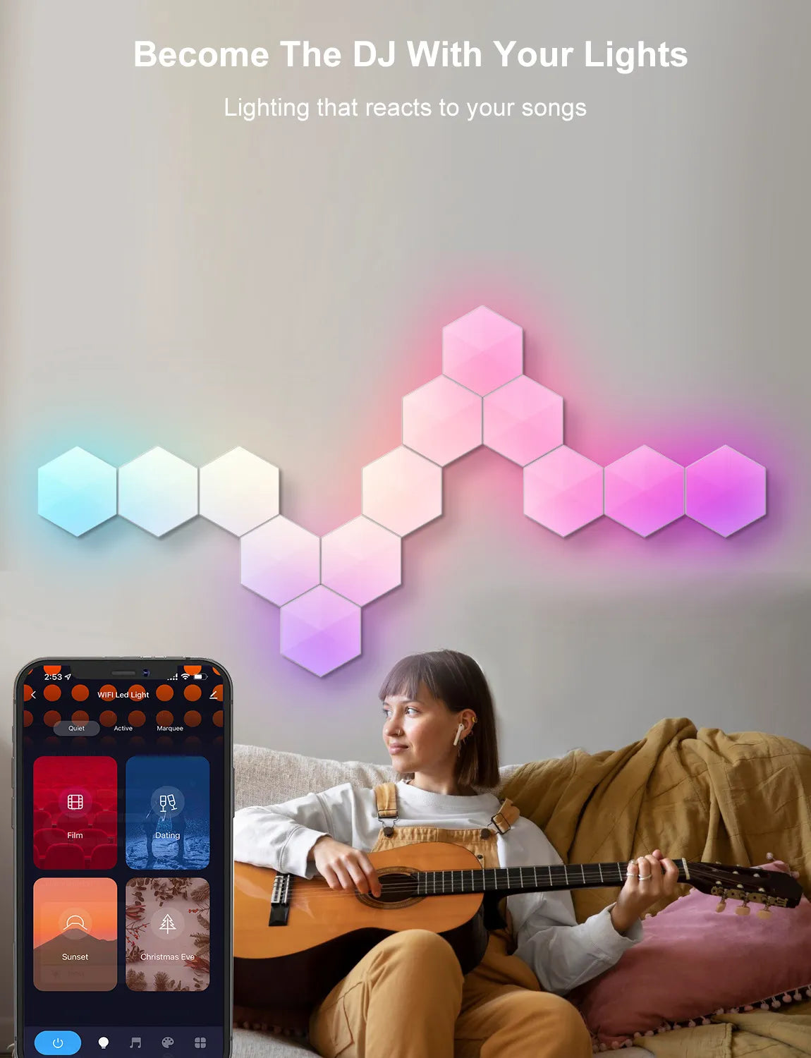 Lámpara Cuántica Hexagonal LED RGB