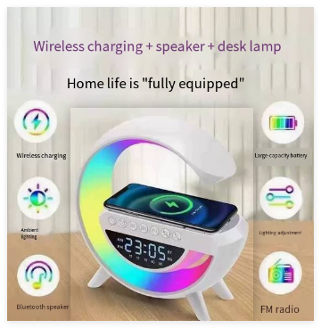 Lámpara Smart G con Altavoz Bluetooth, Cargador Inalámbrico y Reloj Despertador