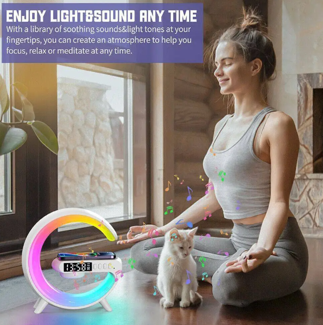 Lámpara Smart G con Altavoz Bluetooth, Cargador Inalámbrico y Reloj Despertador