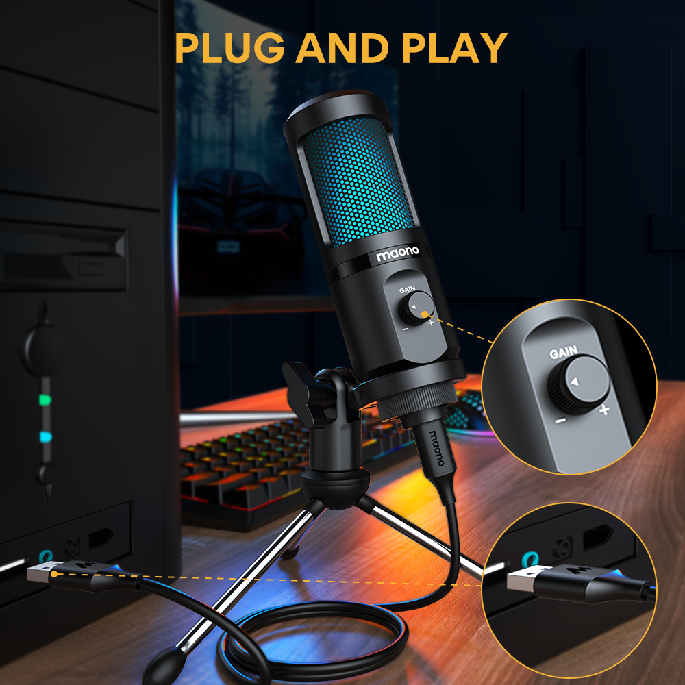Micrófono Condensador USB Gaming con Trípode y RGB