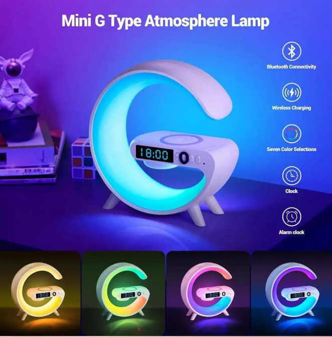 Lámpara Smart G con Altavoz Bluetooth, Cargador Inalámbrico y Reloj Despertador