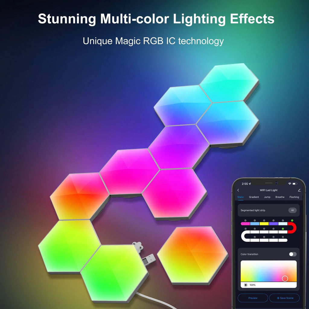 Lámpara Cuántica Hexagonal LED RGB