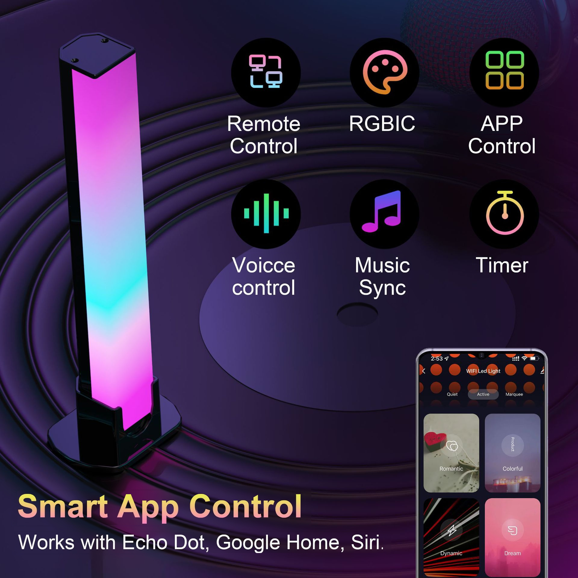 Barra de luz RGB con controlador y altavoz