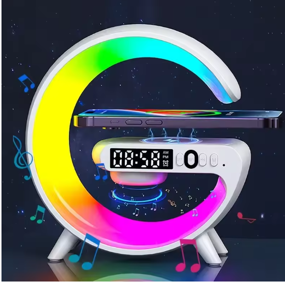 Lámpara Smart G con Altavoz Bluetooth, Cargador Inalámbrico y Reloj Despertador